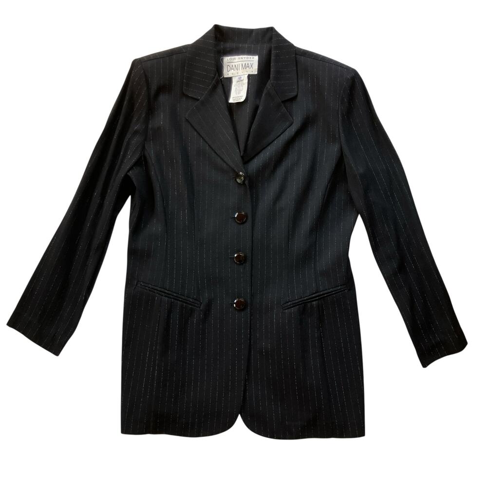 Dani Max Petite Silver Pinstripe Blazer Jacket Size 12 Y2K Vintage